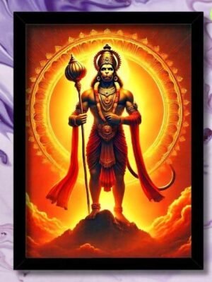 veer hanuman photo frame standing with gada for confidence