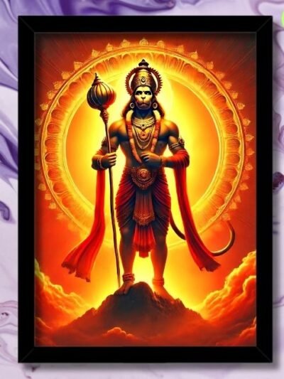 veer hanuman photo frame standing with gada for confidence
