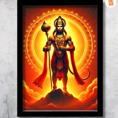 veer hanuman photo frame standing with gada for confidence