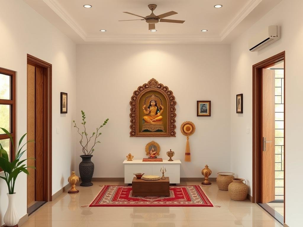 A properly placed pooja room in the northeast corner of a west-facing house according to Vastu