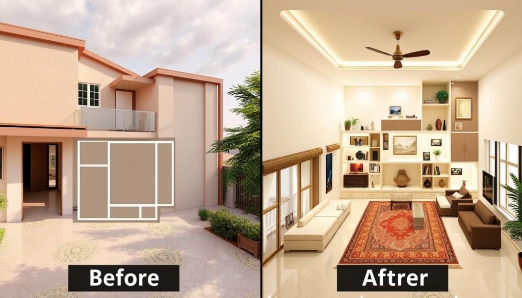Before and after transformation of an east facing house using Vastu principles