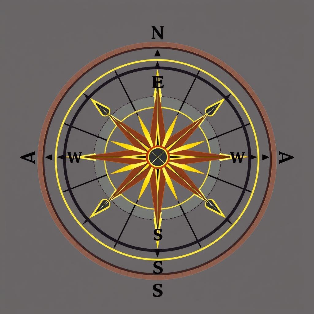 Compass showing the eight directions important in Vastu house plans