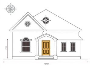 Diagram showing north facing house orientation with compass directions