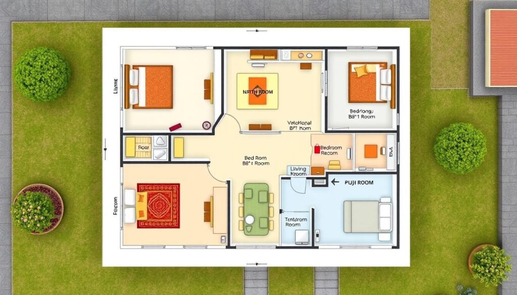 Floor plan of an ideal north facing house according to vastu