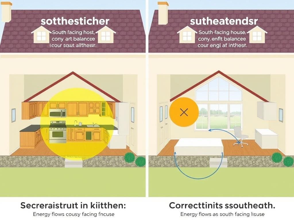 Incorrect vs correct kitchen placement in south facing house Incorrect vs correct kitchen placement in south facing house