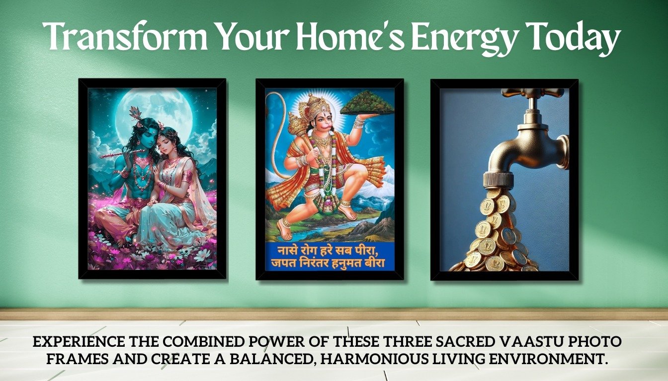 Vaastu Photo Frame Combo Pack displayed in a living room setting according to Vastu principles