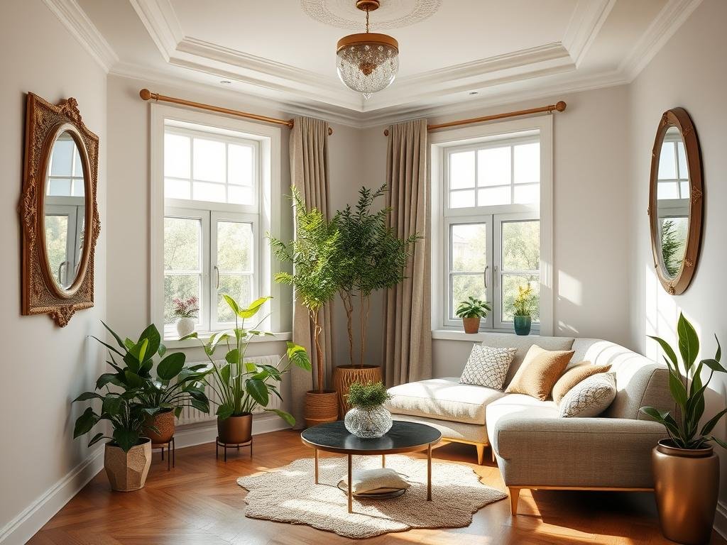 Vastu remedies for east facing houses showing crystal placement and mirrors