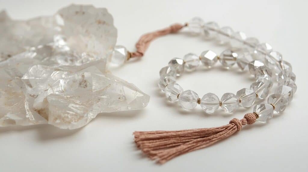 clear quartz crystal, bracelet and mala product display image