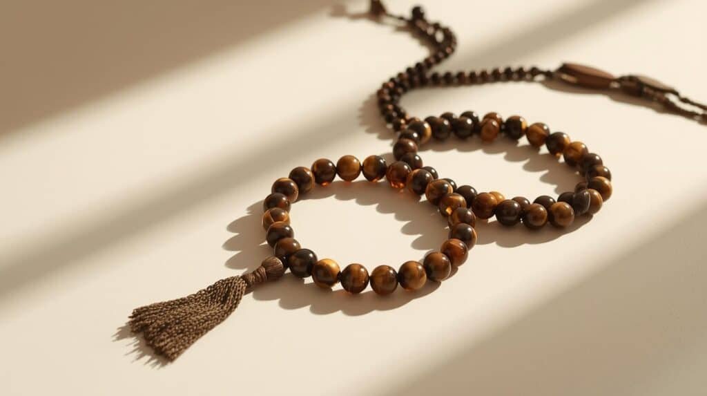 tiger’s eye stone, bracelet and mala product display image